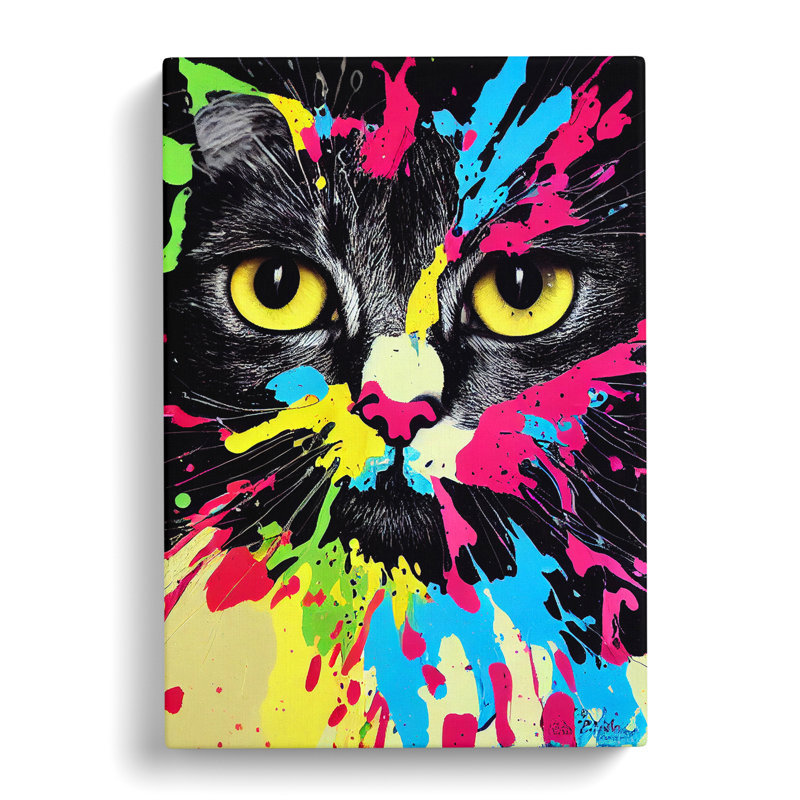 Paint Splat Cat No.6 - Wrapped Canvas, 50cm H x 35cm W x 3cm D