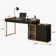Mathian Swivel Computer Desk,Home office Desk,L-Shaped Executive Desk,Power Outlet, Glass Top