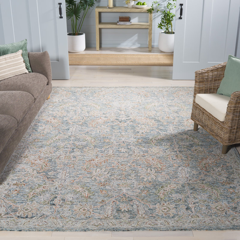 Hand Tufted Wool/Cotton Oriental Rug in Teal/Green, Rectangle 8' x 10'