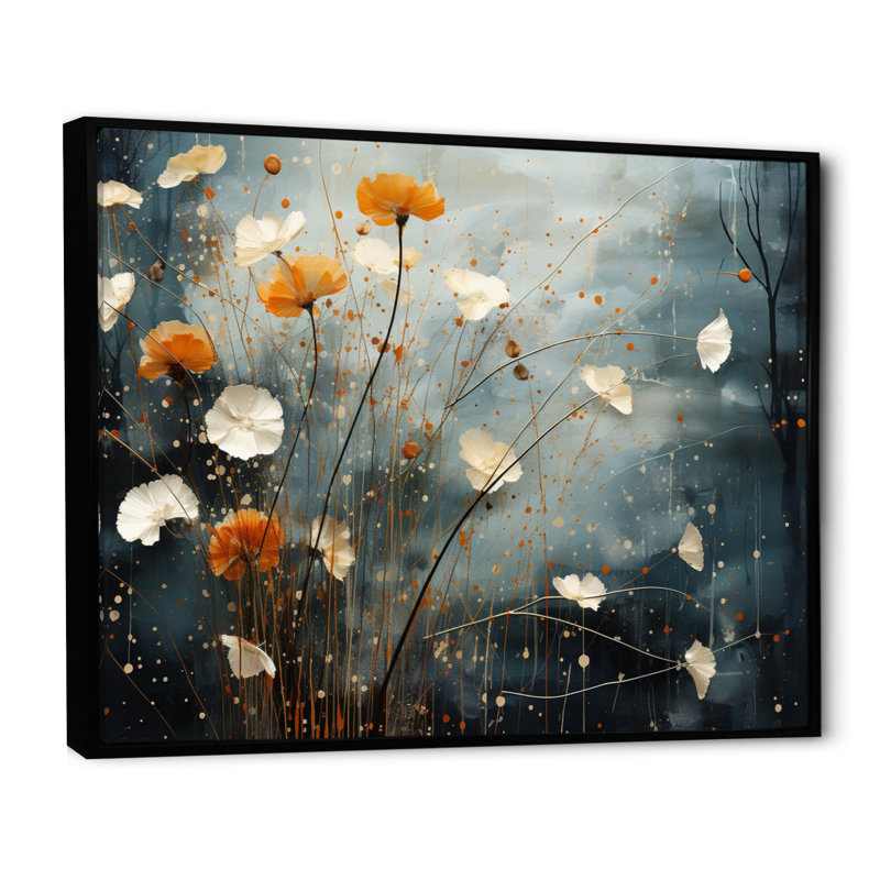 Coral Dandelion Floral Symphony III sur impression sur toile, H 16 po x l 32 po x P 1 po, Cadre flottant noir