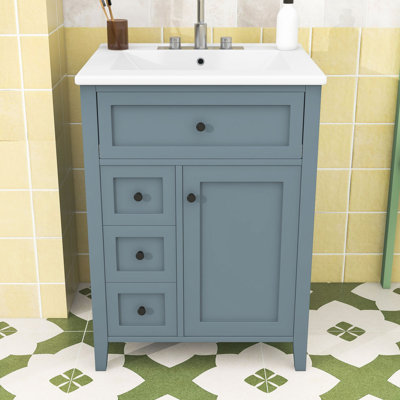 4 Drawers Bathroom Vanity with Ceramic Sink, Adjustable Shelves and Storage Cabinet
