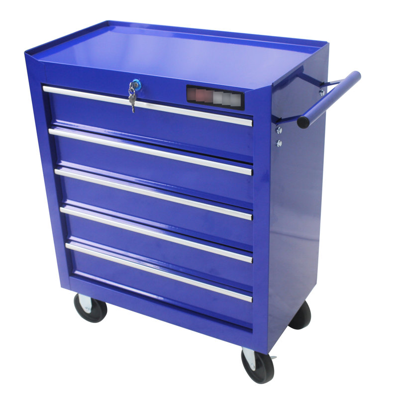 Coffre à outils bleu avec 5 verrous et 4 roulettes portatives pour le garage, Bleu