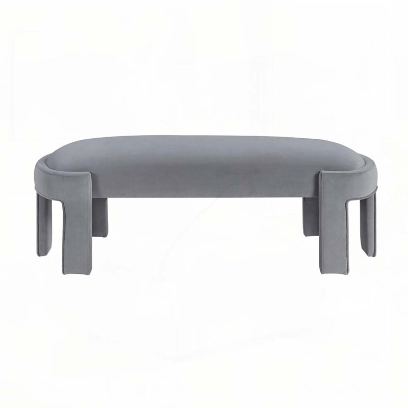 Velvet Fabric  Upholstered Bench, Gray