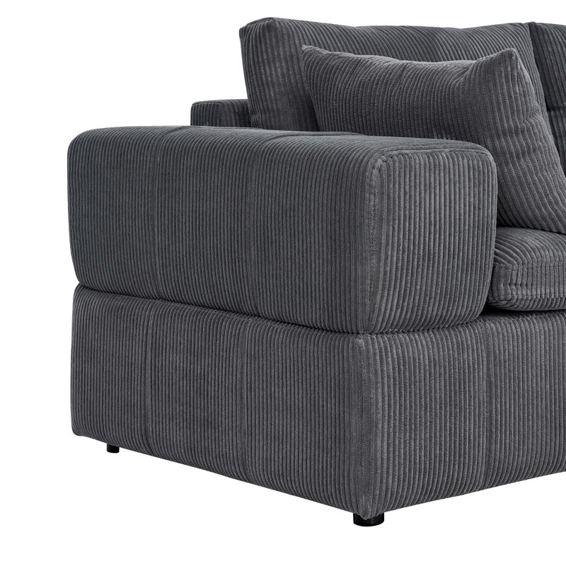 Andrielle Corduroy L-Shaped Sectional Reversible, Dark Gray Corduroy, Right-Hand Facing