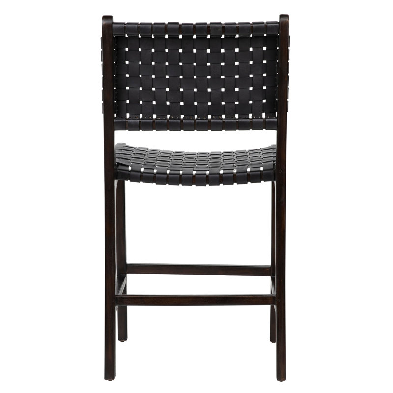 24" Counter Stool, Black Leather/ Dark Brown Frame 