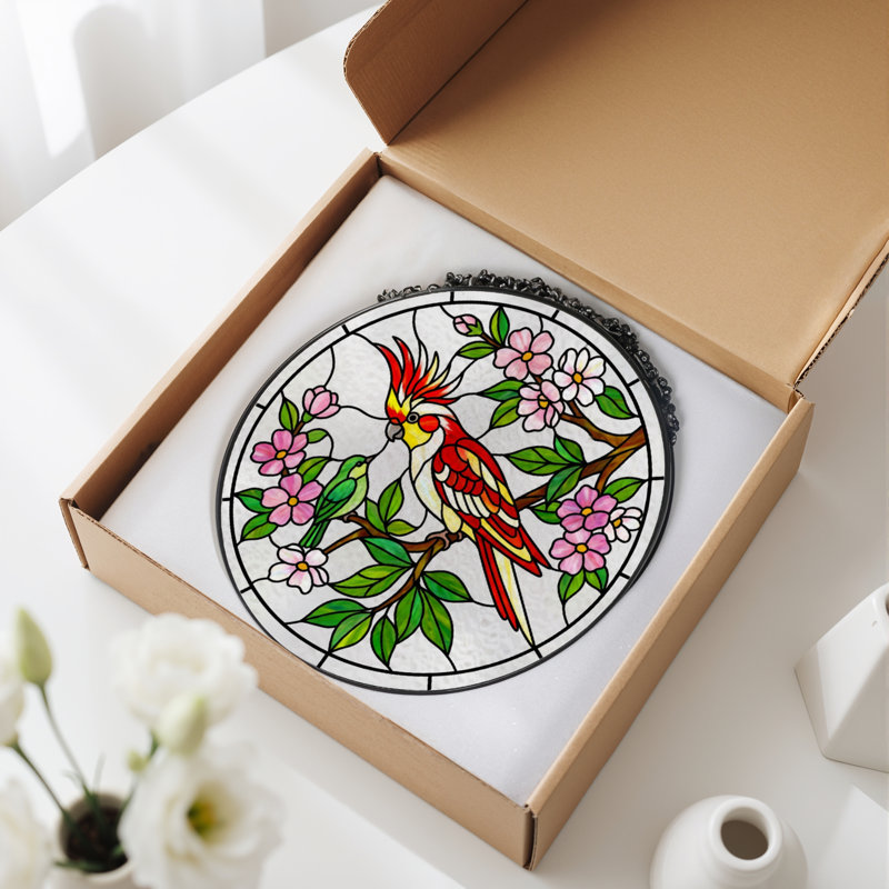 Vitrail à vitrail floral 12 "H Cockatoo 12", H 12 po x l 12 po