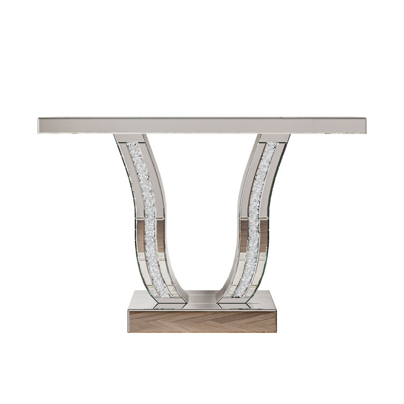 Console à miroir avec base en forme de U et grain de bois joint à la main