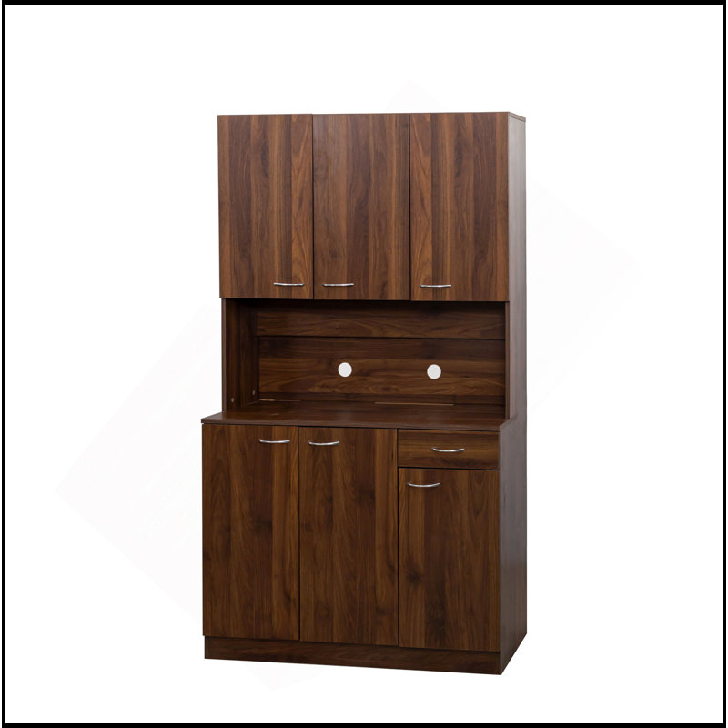 70,87 "de hauteur avec garde-robe et armoire de cuisine, avec 6 portes, 1 tablette ouverte et 1 tiroir pour la chambre à coucher, noyer