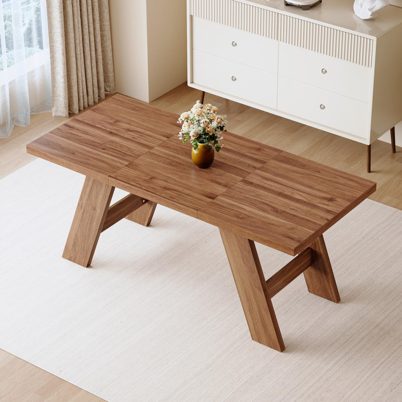 Table de salle à manger 71 "moderne, table de salle à manger rectangulaire avec table double en V et finition grain de bois