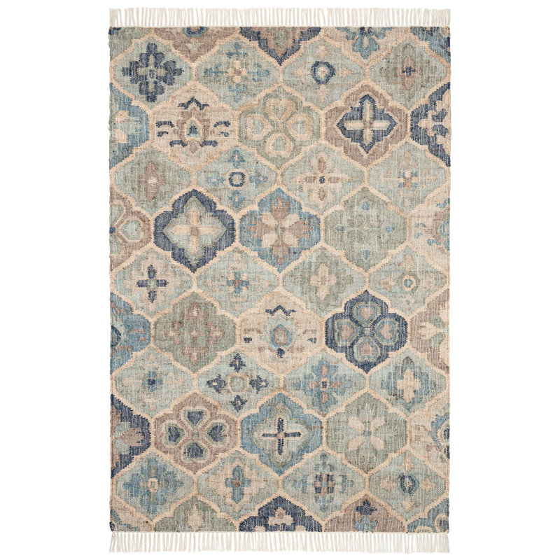 Tapis bleu en jute tissé à la main Pali, Rectangle de 5 pi x 8 pi