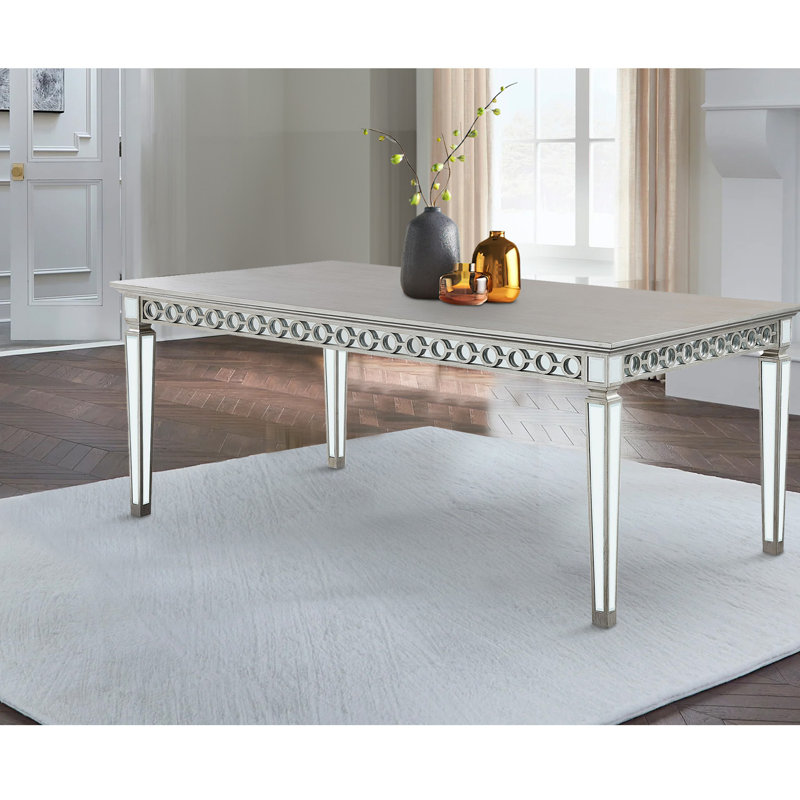 Silver Mirrored Extendable Rectangular Dining Table