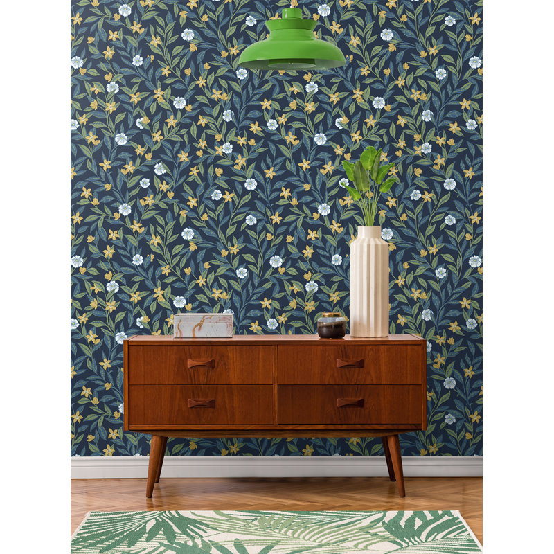 Rouleau de fleurs Addilee, Bleu marine / vert / jaune