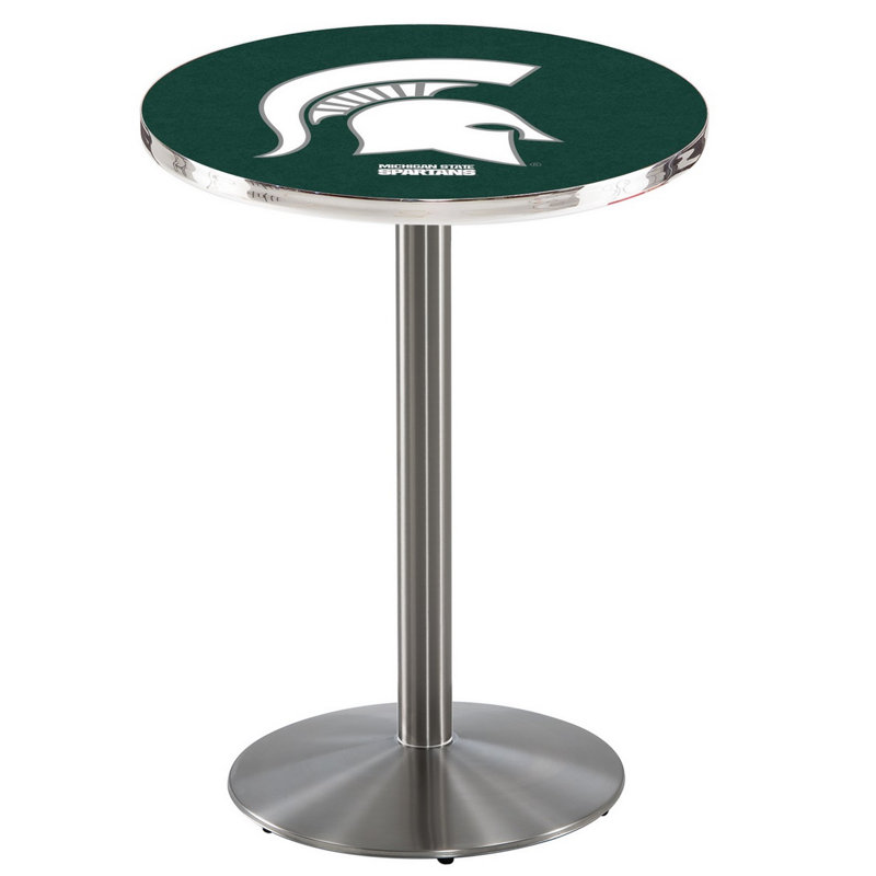 Round Metal Base Dining Table, Stainless Steel, Michigan State University