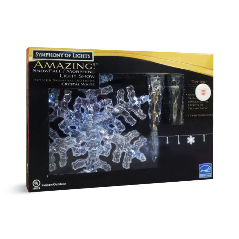 The Holiday Aisle® 9 Ct Amazing! Snowfall With Random Morphing Snowflake LED Light Show, Crystal White