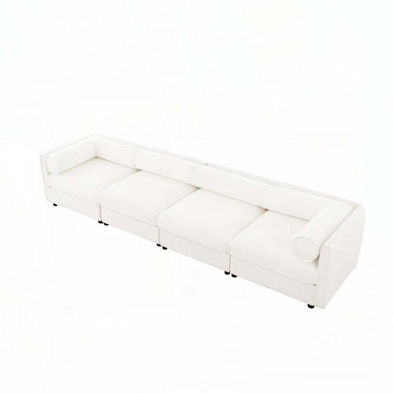 Canapé en chenille, H 27,9 po x l 142,5 po x P 37,4 po, 4, Blanc
