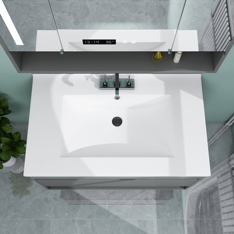 MEJE 30x18 Inch White Glossy Ceramic Drop-In Bathroom Sink