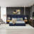 King Size Velvet Platform Bed with Wingback Headboard - Modern Royal Blue Upholstered Frame (No Box Spring Needed)-1770622100