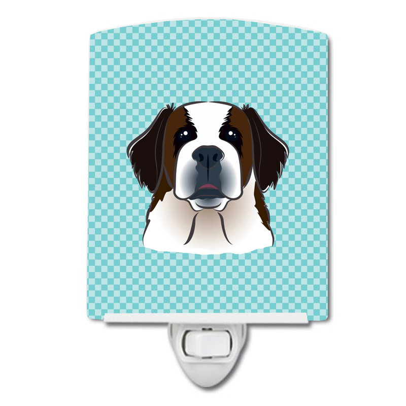 Checkerboard Wirehaired Dachshund Ceramic Night Light, Blue, Saint Bernard