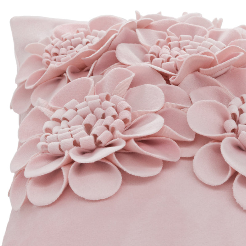  3D Flower Throw Pillow Cover Handmade Appliqued Accent Pillow Case Bed Cushion Cover, Light Pink