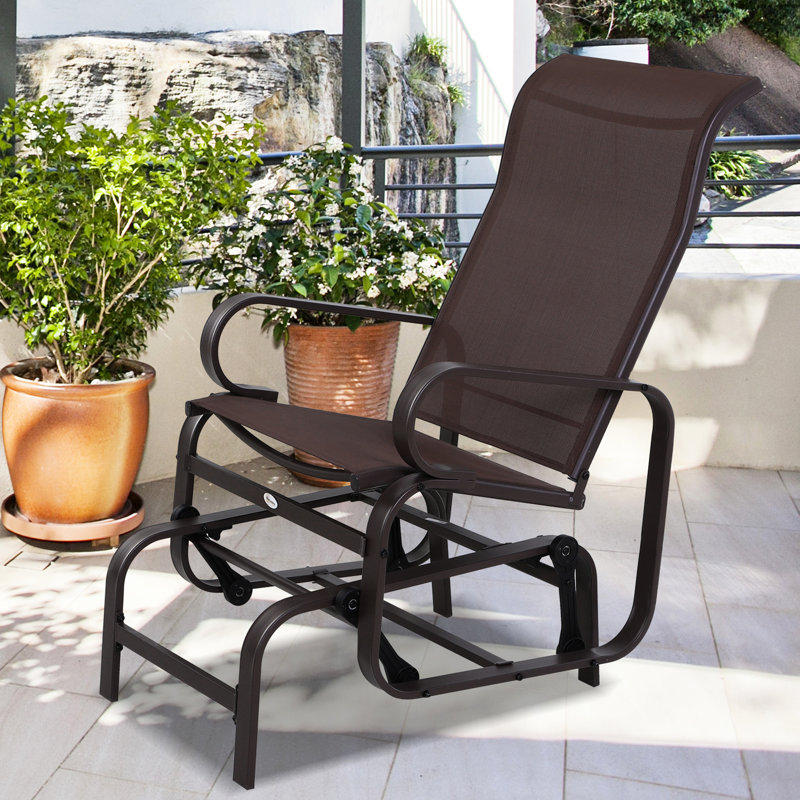 Outdoor Glider - Quick-Drying Mesh, Frame For Backyard Brown Patio Glider, Breathable Fabric, Smooth Rocking,
