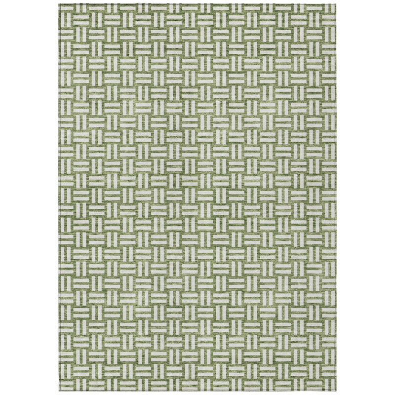Tapis extérieur lavable à motif géométrique vert et ivoire 3 pi x 5 pi