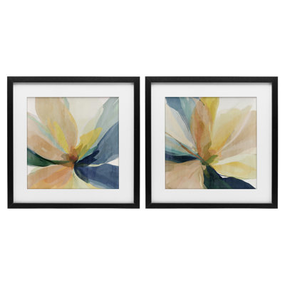"Abstract Sunshine Florals", ensemble de 2 impressions encadrées sous verre, design par Irena Orlov