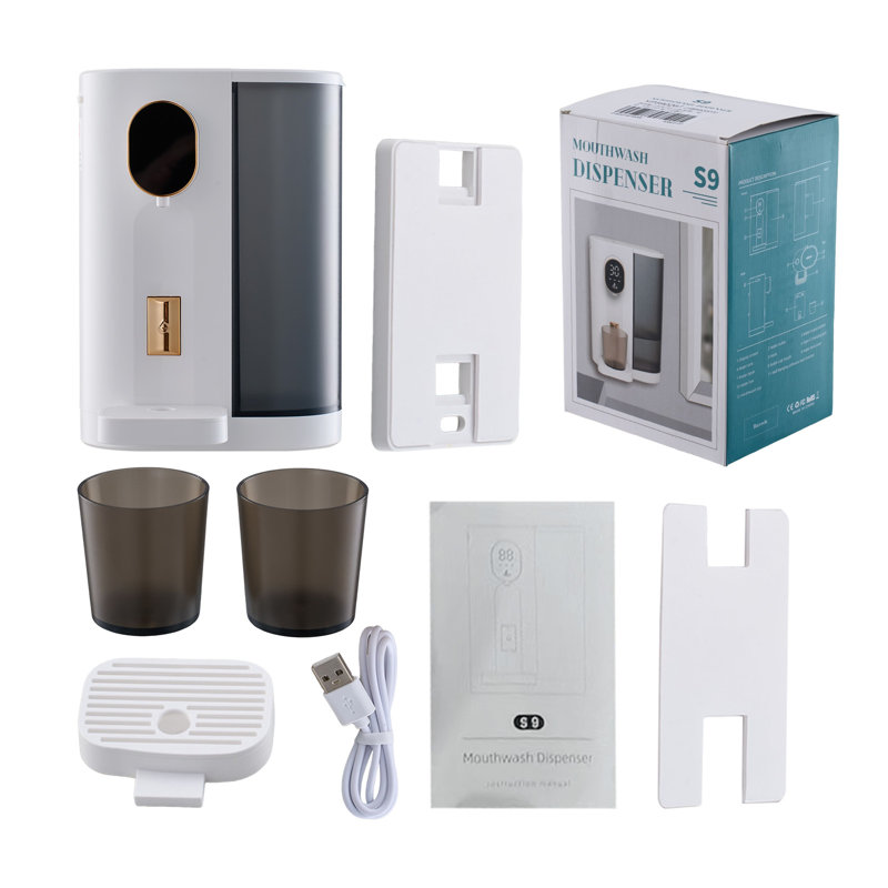 Rechargeable Wall-Mounted Mouthwash Dispenser with 2 Cups