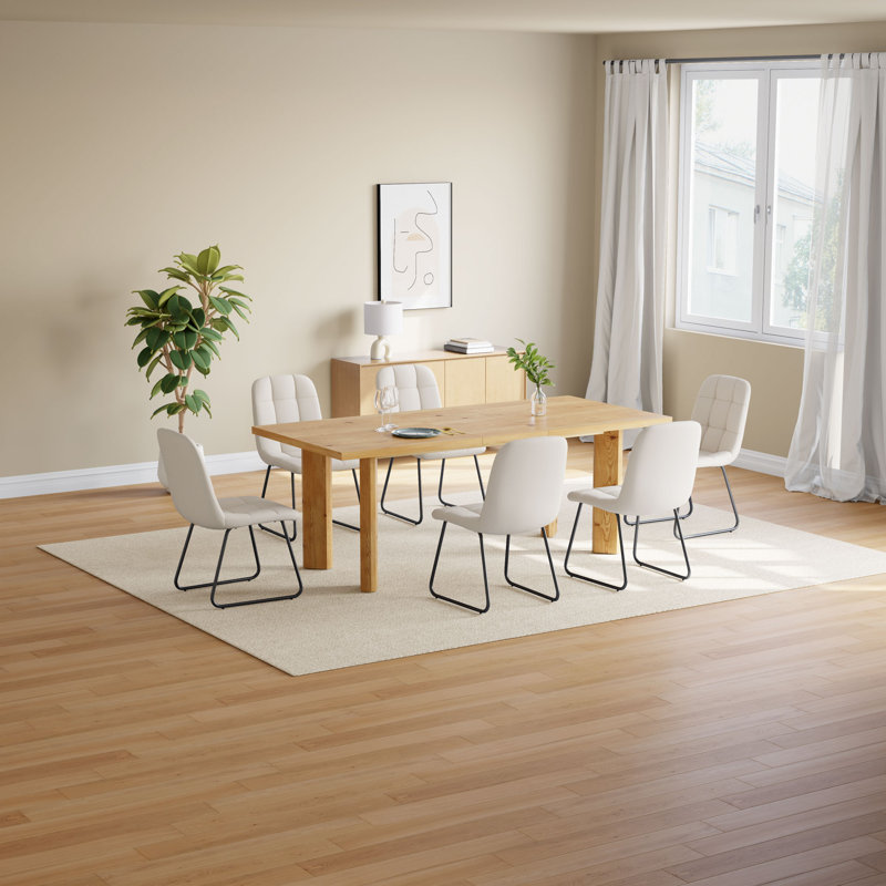 7-Piece Extendable Dining Table For 6-8, Modern Wood Kitchen Table Rectangular Table For Dining Room, Living Room, White