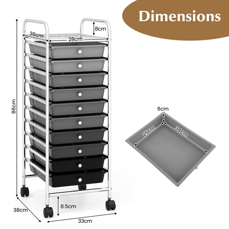 Daveney 10 Drawer Storage Drawer, Black