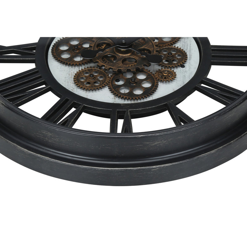 Clocks, 20" Round, Gear Mechanism, Wall Clock, Black, Transitional