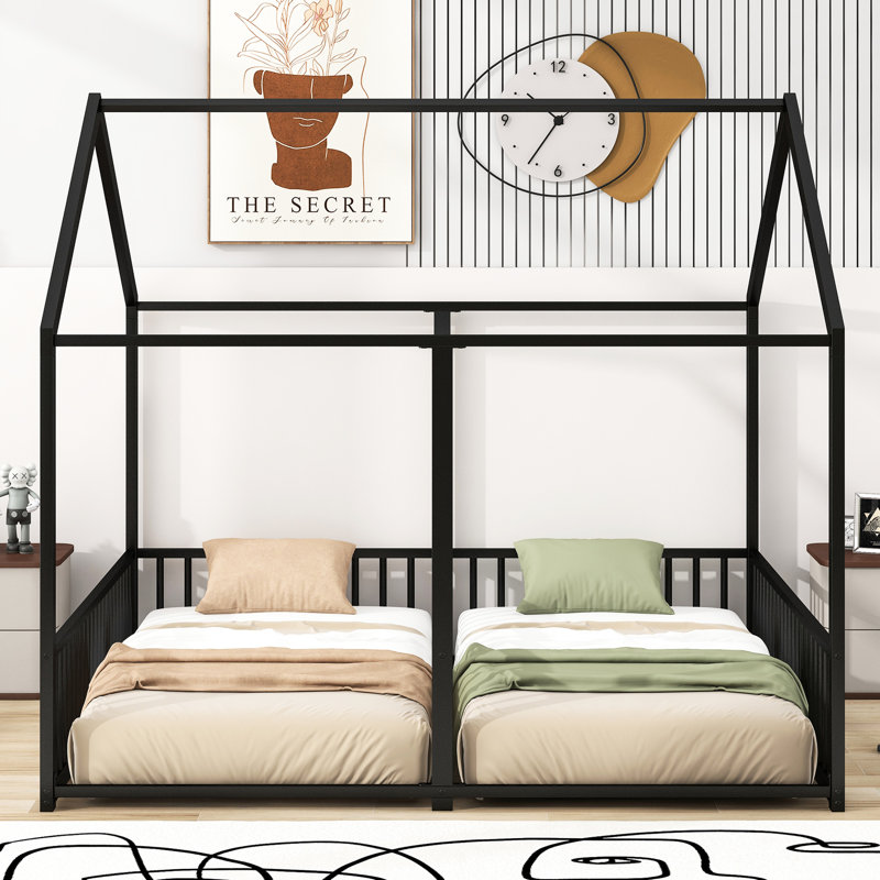 21 lits simples en métal, plateforme noire et coffre-fort, Noir