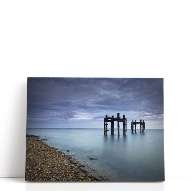 Old Jetty The Dolphins, Lepe Beach, Hampshire, UK - reproduction d'art sur toile, H 18 po x l 24 po