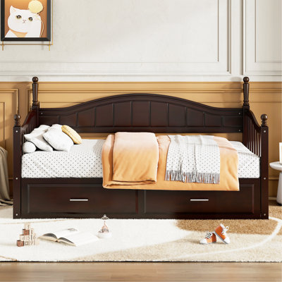 Wooden Twin Size Daybed With Twin Size Trundle, Extendable Daybed With Two Storage Drawers, Espresso