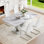  63'' Wooden Dining Table Set, Rectangle Gray Dining Table Set for 4/6 with Leather Chairs
