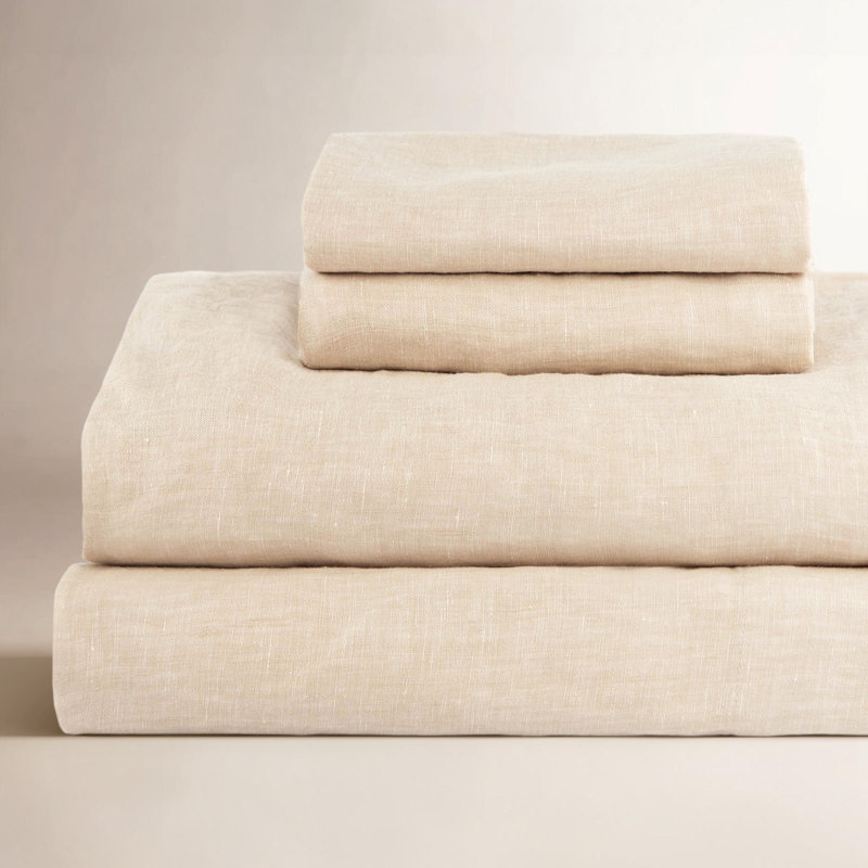 100% French Linen Sheet Set, Full Sheet Set with 2 Pillowcases, Putty Heather