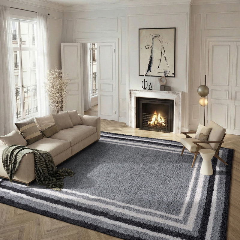Tapis à rayures et à poils longs Maudeen, Rectangle 4 pi 5 po x 6 pi 5 po