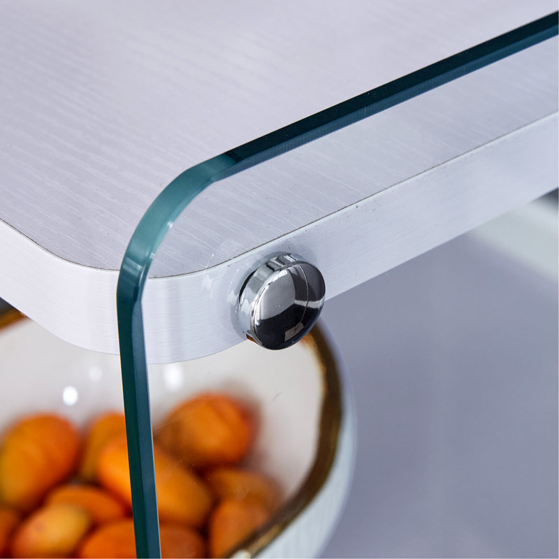 Table de chevet blanche avec plateau et côtés en verre trempé, apparence élégante, utilisation polyvalente, installation facile sur trois niveaux en verre, fonction pour divers espaces, simple gracieux, haut