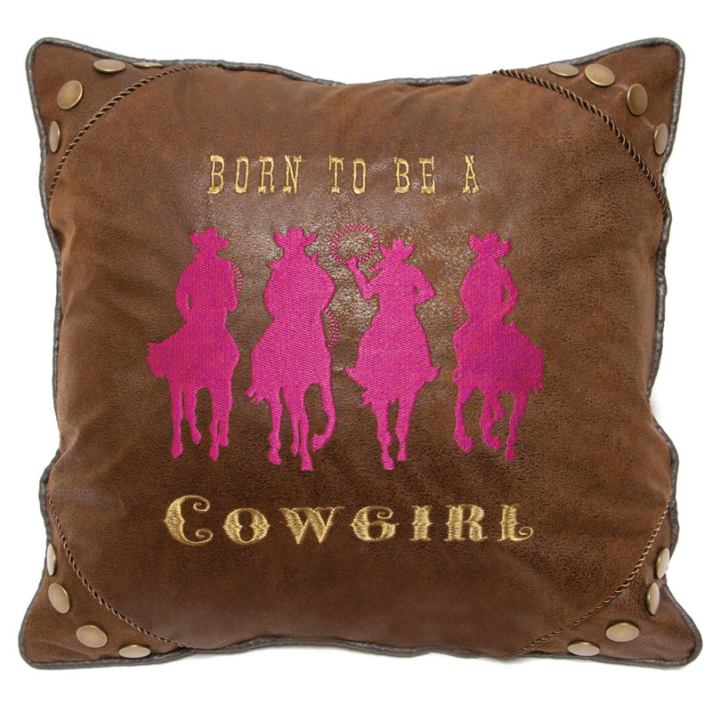 Coussin «Born To Be A Cowgirl» 18 po x 18 po