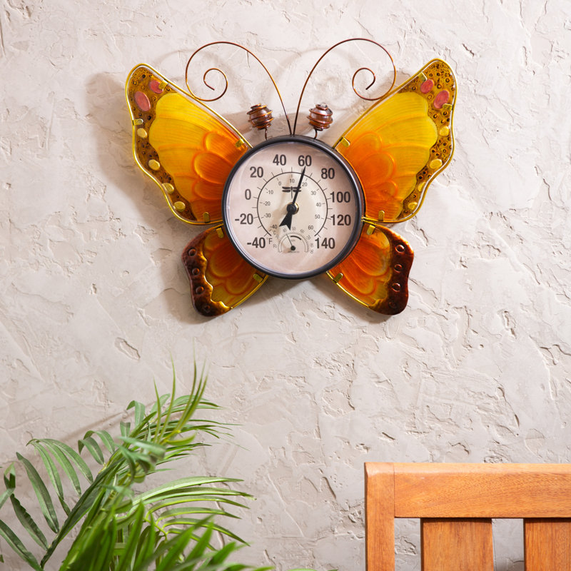 Thermomètre mural intérieur / extérieur Butterfly, Jaune
