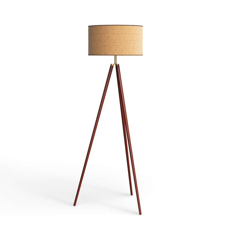 Kisa 60.5'' Tripod Floor Lamp, Brown/Antique Brass, Brown/Beige