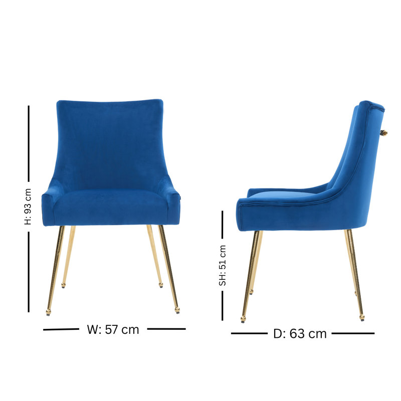 85cm H Tufted Velvet Upholstered Metal Upholstered Back Side Chair, Blue
