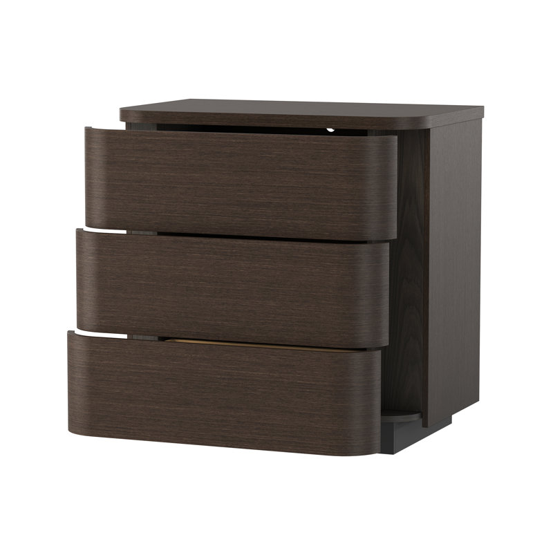 Table d'appoint à 3 tiroirs de 80 cm de large avec façade arrondie, Brun