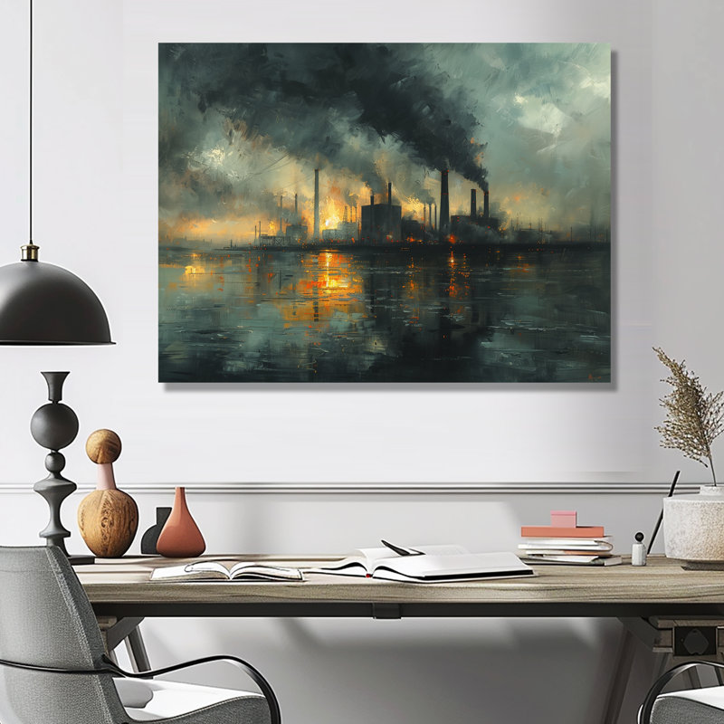 Reproduction d'art mural gris et charbon II - centrale électrique, Métal métal, H 12 po x l 20 po x P 1 po