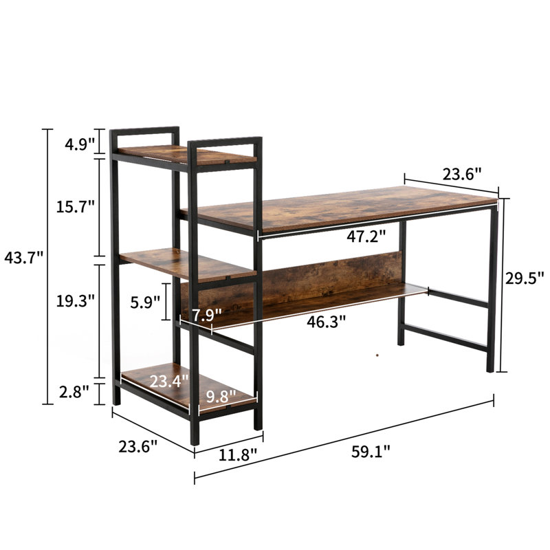 Henton Metal Base Writing Desk, Brown