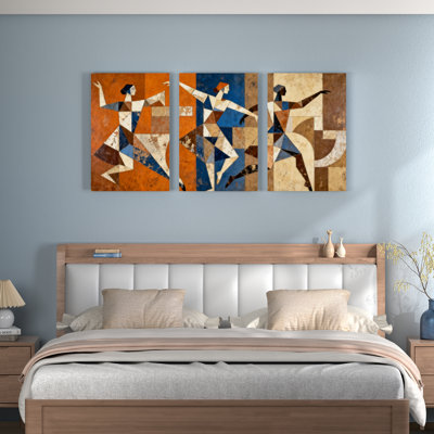 Abstract Geometric Dancers Canvas Wrapped Wall Art (Set of 3) – Modern Art for Living Room, Bedroom, or Office Decor