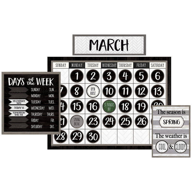 Modern Farmhouse Multicolored Paper Calendar Bulletin Board Set