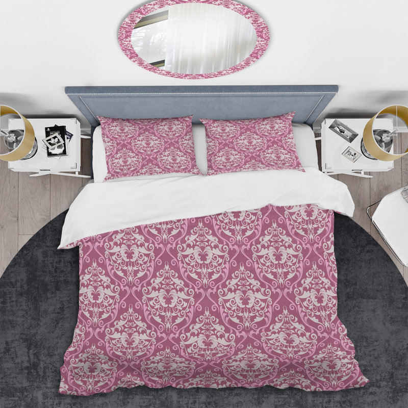 Damas rose - ensemble de housse de couette abstrait - microfibre de polyester