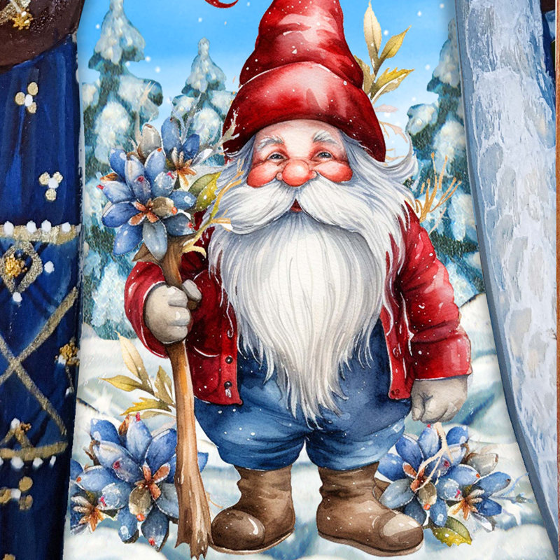 Flower Gnome Santa Wood Carved Masterpiece Figurine By G. Debrekht