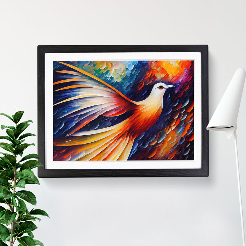 Dove Bird Vol.2 Abstract - Single Picture Frame Print, 46cm H x 64cm W x 2cm D, Black Framed