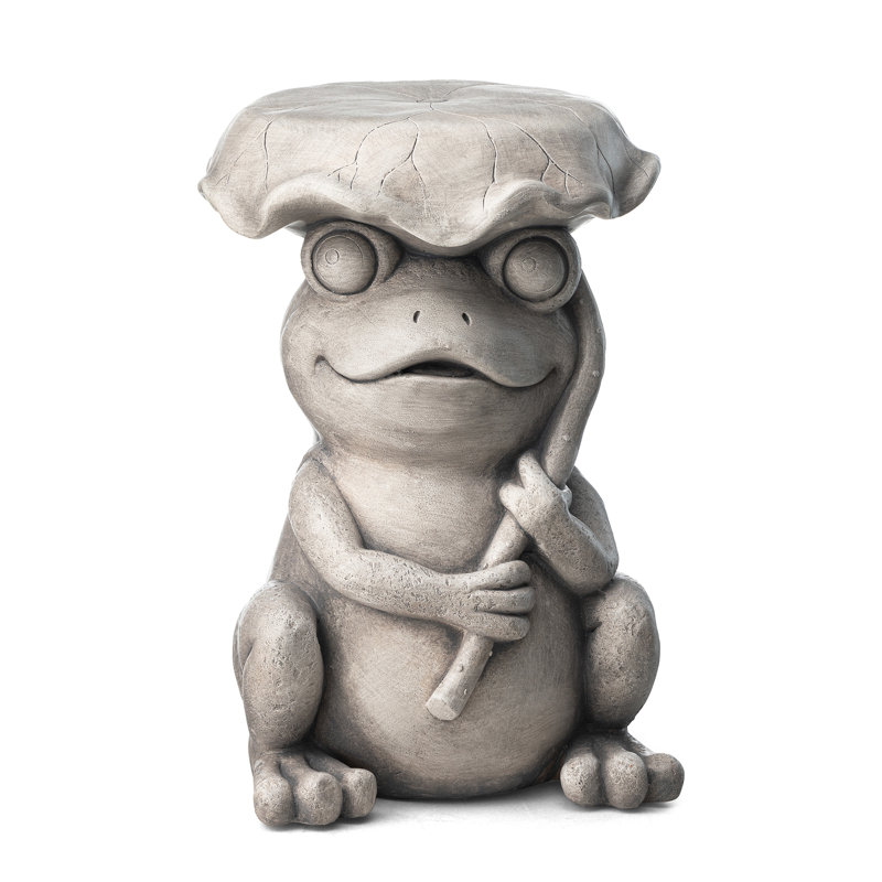 19"H Multi-Functional MGO Frog And Lotus Faux Concrete Garden Stool Or Planter Stand Or Accent Table
